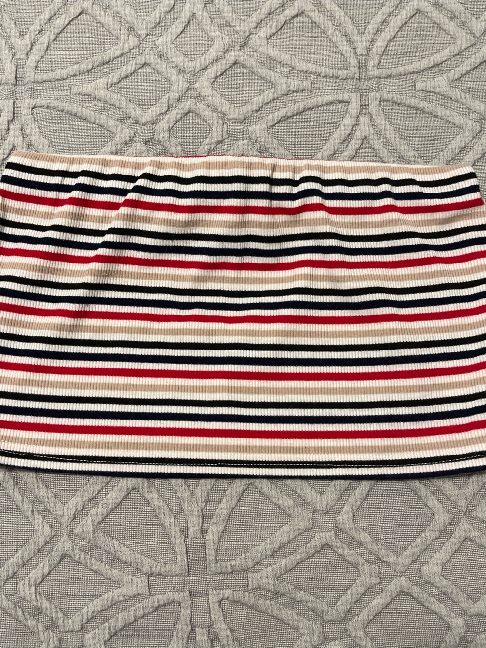 Striped Ribbed Cropped Tube Top in Cream, Navy & Red